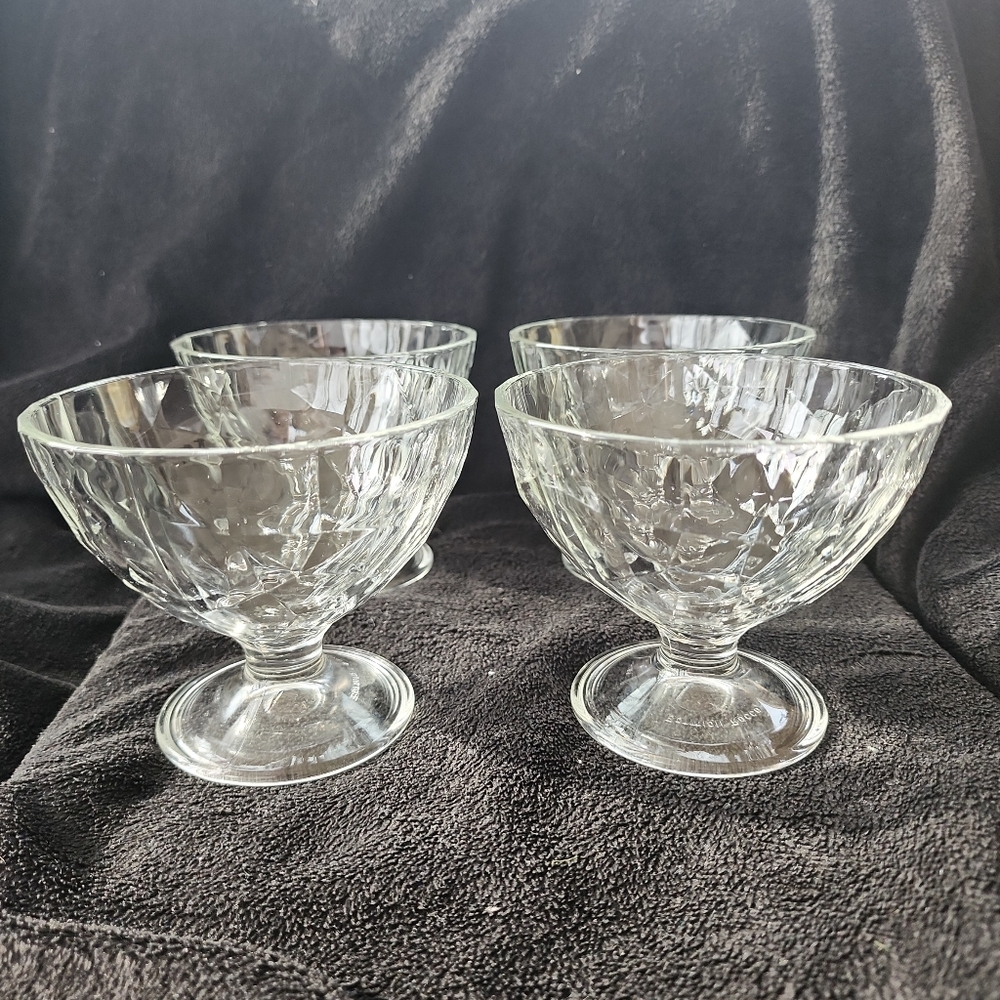 Italian Bormioli Rocco Diamond Dessert Bowls x 4 Ice Cream Sundae Dishes Italy